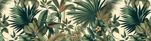 Tropical Jungle Mural Wallpaper | Lush Foliage and Hummingbirds
