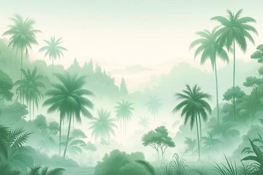 Tropical Jungle Mural Wallpaper | Green Palm Valley and Mist