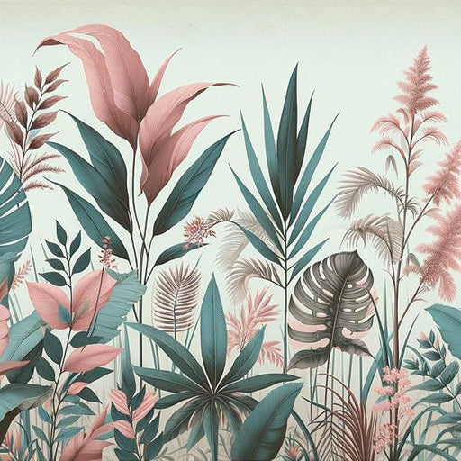Tropical Jungle Mural Wallpaper | Seafoam Green and Pink