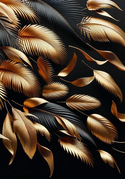 Black and Gold Mural Wallpaper | Falling Foliage