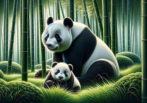 Panda Mural Wallpaper | Bamboo Forest with Mama Panda and Baby Panda