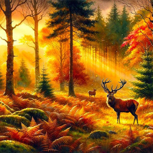 Deer Mural Wallpaper | Orange Toned Watercolor