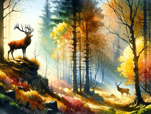 Deer Mural Wallpaper | Colorful Autumn Watercolor