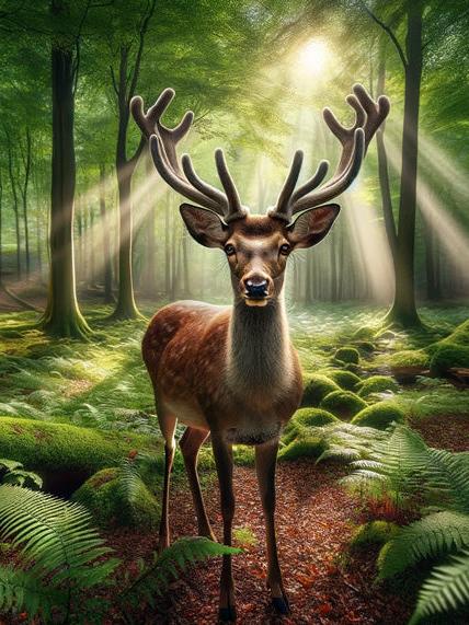 Deer Mural Wallpaper | Realistic Front-Facing Deer in a Green Forest