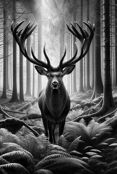 Black and White Deer Mural Wallpaper | Fern Forest