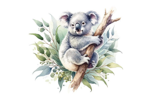 Koala Mural Wallpaper | Hanging on a Branch in Watercolor
