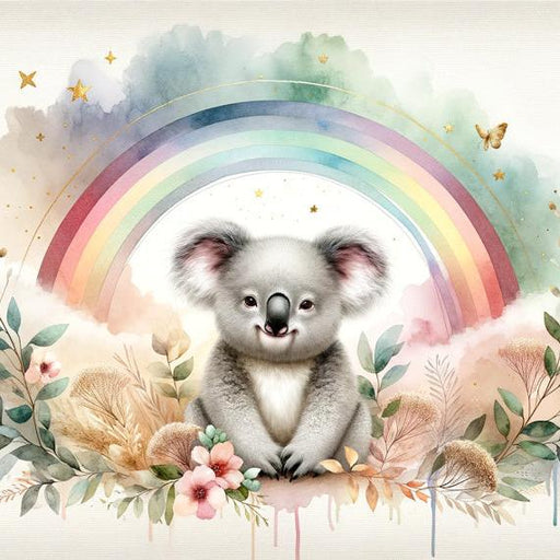 Koala Mural Wallpaper | Rainbow Watercolor with Koala Sitting