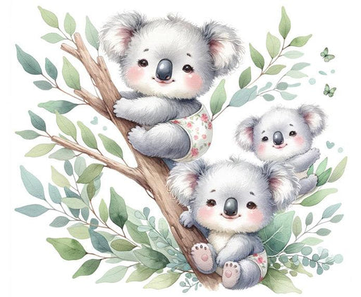 Baby Koala Mural Wallpaper | Watercolor of Little Koala on Their Branch