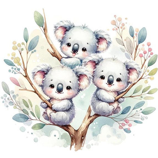 Baby Koala Mural Wallpaper | Watercolor of Three Cute Baby Koalas