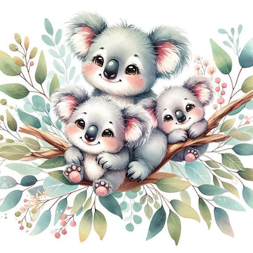 Baby Koala Mural Wallpaper | Cute Koala Family and Foliage
