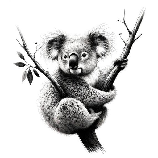 Koala Mural Wallpaper | Realistic Black and White Drawing