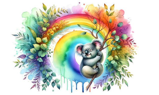 Child koala Mural Wallpaper | Multicolored watercolor with rainbow