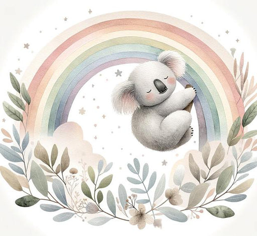 Child koala Mural Wallpaper | Pastel watercolor rainbow