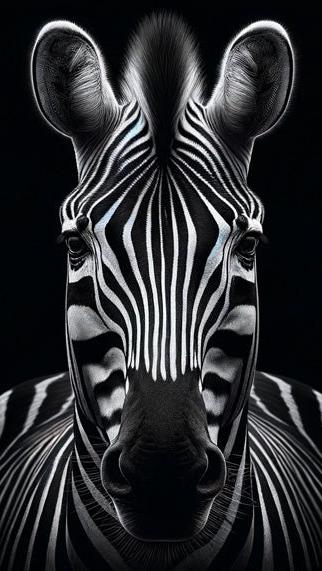 Zebra Mural Wallpaper | Facing Forward on Black Background