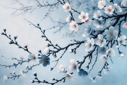 Sakura Mural Wallpaper | Japanese Tree with Blue and White Flowers