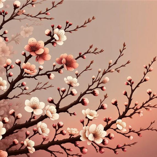 Sakura Mural Wallpaper | Japanese Tree with Red Flowers and Background