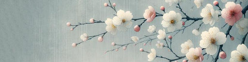 Sakura Mural Wallpaper | Japanese Tree with Pink and White Flowers on an Aged Blue Background