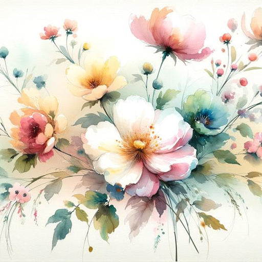 Pastel Floral Mural Wallpaper | Colorful Watercolor Flower Bouquet