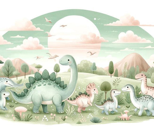 Baby Dinosaur Mural Wallpaper | Cute Green Design