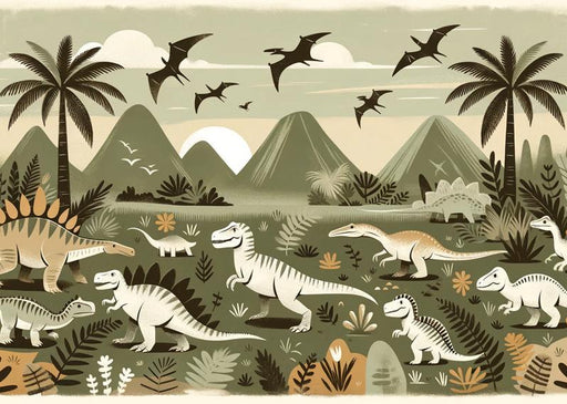 Dinosaur Mural Wallpaper | Dinosaur Field Illustration