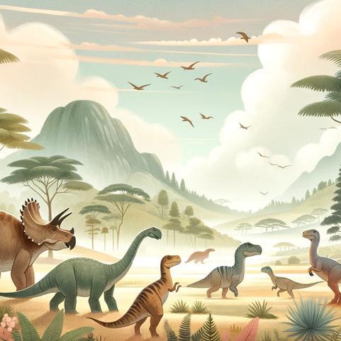 Dinosaur Mural Wallpaper | Soft Toned Prehistoric Landscape