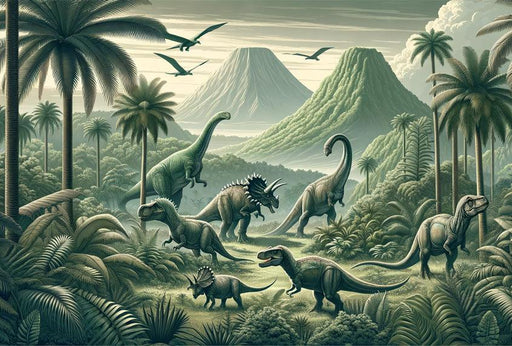 Dinosaur Mural Wallpaper | Realistic Greenish Landscape