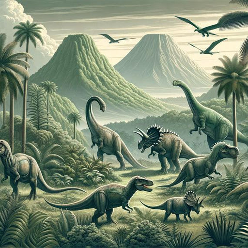 Dinosaur Mural Wallpaper | Realistic Greenish Landscape