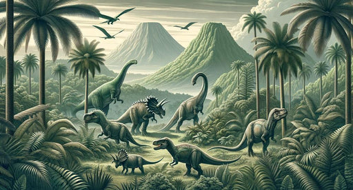 Dinosaur Mural Wallpaper | Realistic Greenish Landscape