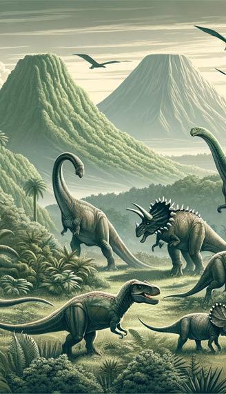Dinosaur Mural Wallpaper | Realistic Greenish Landscape