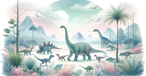 Dinosaur Mural Wallpaper | Full Moon and Pastel Dinosaurs
