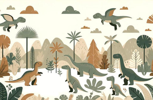 Dinosaur Mural Wallpaper | Terracotta and Green Tones