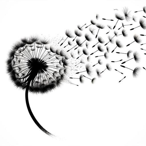 Dandelion Mural Wallpaper | Black Seed Flight on White Background