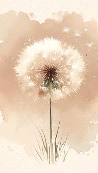 Dandelion Mural Wallpaper | Dark and Light Beige Background
