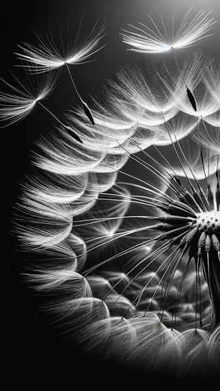 Dandelion Mural Wallpaper | A Close-up of a Black and White Dandelion