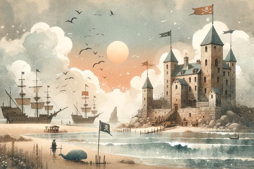 Pirate Mural Wallpaper | Realistic Watercolor of a Pirate Castle