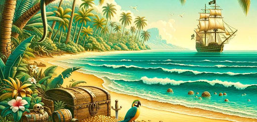 Pirate Mural Wallpaper | Monkey and Parrot Under the Coconut Trees