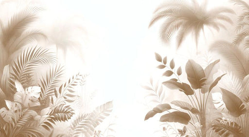Beige Foliage Mural Wallpaper | Foliage and Tropics with Palm Trees