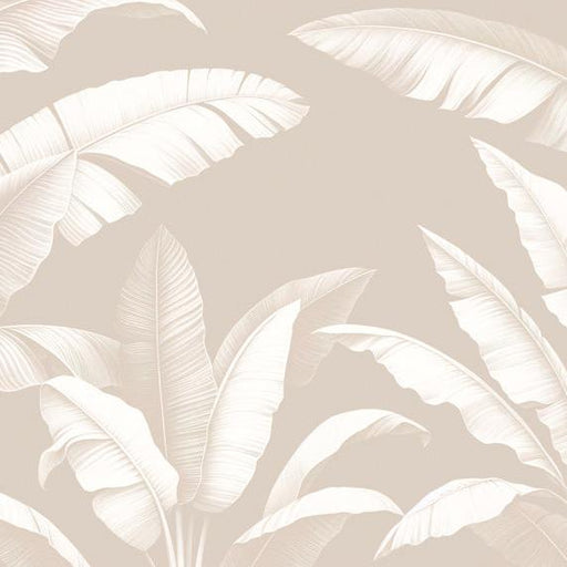 Beige Foliage Mural Wallpaper | Random Banana Leaves on Beige Background