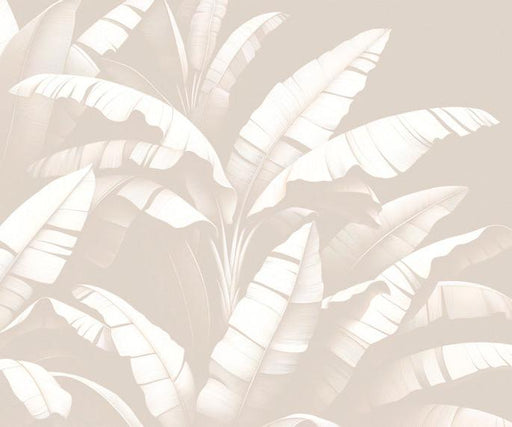 Beige Foliage Mural Wallpaper | White Banana Leaves on Beige Background