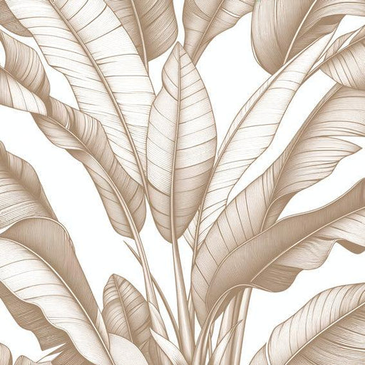 Beige Foliage Mural Wallpaper | Banana Leaf Design on White Background