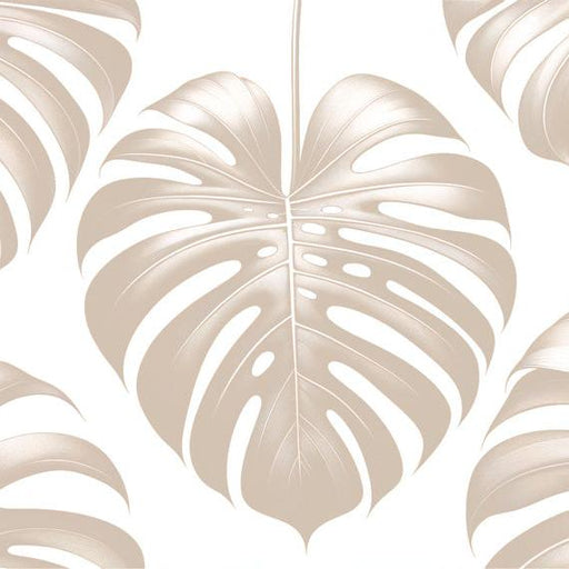 Beige Foliage Mural Wallpaper | Realistic Beige Monstera Leaves