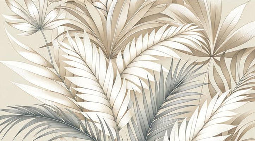 Beige Foliage Mural Wallpaper | Beige Palm Leaves in a Cluster