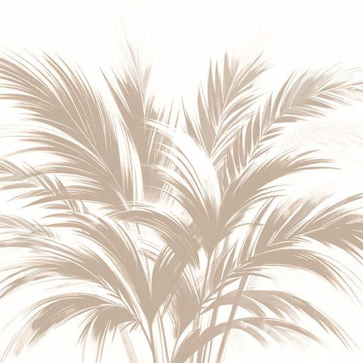 Beige Foliage Mural Wallpaper | Japanese Calligraphy Style Palm Leaves