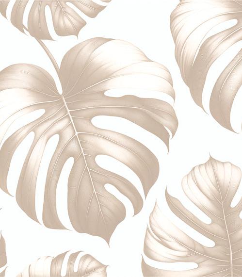Beige Foliage Mural Wallpaper | Large Beige Monstera Leaf Design