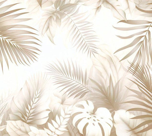 Beige Foliage Mural Wallpaper | Soft-colored Foliage Jungle