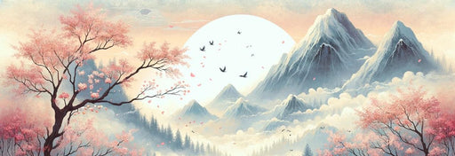 Japanese Zen Mural Wallpaper | Tranquil Lake and Mountains in Landscape
