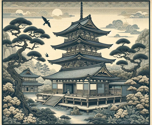 Japanese Zen Mural Wallpaper | Temple in Neutral and Soft Colors