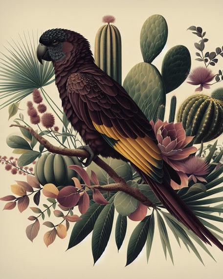 Dark Parrot Mural Wallpaper | Cactus Hamlet and Foliage