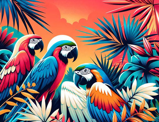 Parrot Mural Wallpaper | Colorful Retro Tropical