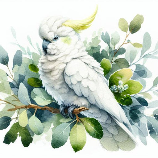 Parrot Mural Wallpaper | White Cockatoo Watercolor with Yellow Crest